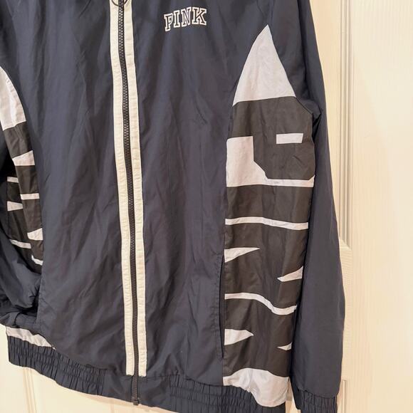 Victoria’s Secret PINK Blue White Colorblock Logo Sleeve Run Windbreaker Jacket - Picture 6 of 8